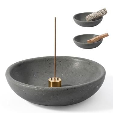 Imagem de Koville Suporte de incenso de mármore natural, suporte de incenso para palitos com 9 furos, queimador de incenso feito à mão, apanhador de cinzas para meditação, ioga, spa, abeto, palo santo/sálvia