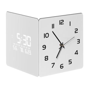 Imagem de SCOAGE Relógio de parede digital elétrico de canto grande com temperatura de 12/24H, relógios inteligentes, analógicos, silenciosos, operados por bateria, quadrado, moderno, com luz noturna para sala