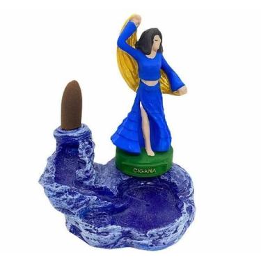 Imagem de Incensário Cascata Cigana ul Escura 13 Cm Resina - Lua Mística - 100% 