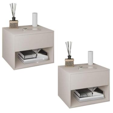 Imagem de Kit 2 Mesas de Cabeceira Suspensa Sofia Com 1 Gaveta(Off White)