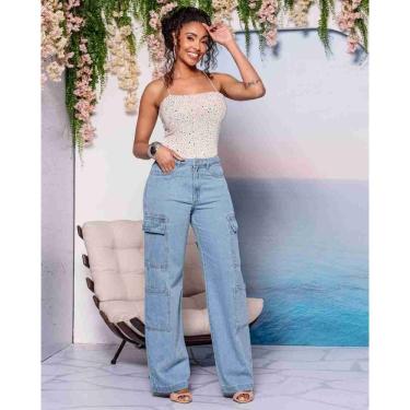Imagem de Calça Jeans Feminina Wide Leg Cargo - 30998