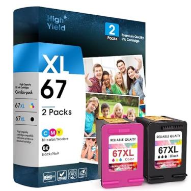 Imagem de ESTON Cartuchos de tinta 67XL preto/colorido combo de substituição para HP Ink 67 67XL Ink Cartridges Combo Pack funciona para HP DeskJet 1255 2700 4100 Envy 6000 6055 6055e 6052 6058 6075 (1 preto, 1