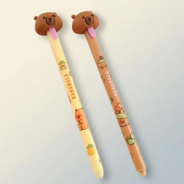 Imagem de Kit 2 Caneta Apagável Capivara Puxa Lingua 0.8mm Azul Canetas Que Apaga Esferográfica