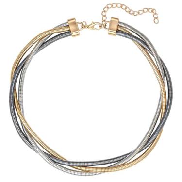 Imagem de immerFancy Colar feminino grosso em camadas, dourado, prata, 3 multicamadas, corrente de cobra, fina, torcida, colar de declaração, joias delicadas, presentes