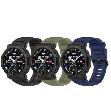 Imagem de StarMei-HJXD Pulseira de silicone com design espesso atualizado para relógio Amazfit T-Rex 3 Pro de 48 mm, pulseira de liberação rápida à prova de suor para mulheres e homens, pulso de 14-22 cm (preto