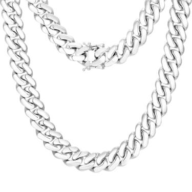 Imagem de Ucciyo Corrente de elos cubanos para homens, banhado a ouro 18 quilates, corrente de prata maciça/ouro, colar masculino 10 mm/12 mm/14 mm/16 mm de espessura, colar de corrente cubana Miami sem manchas