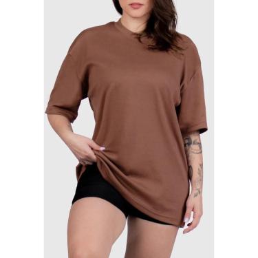 Imagem de Camiseta Oversized Lisa Feminina Perfeita Para Quem Gosta de Liberdade e Estilo - Marrom-Feminino