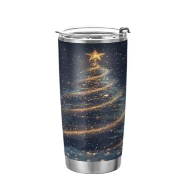 Imagem de ATTX Copo mágico para árvore de Natal com tampa e canudo, garrafa de viagem de parede dupla de aço inoxidável com isolamento a vácuo de 600 ml para café e gelo #1001