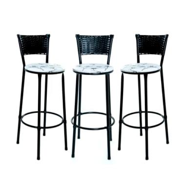 Imagem de 3 BANQUETAS ALTA JUNCO PRETO COZINHA AREA GOURMET MOVEIS DE JUNCO (Branco Florido)