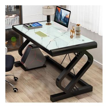 Imagem de Mesa de computador de vidro temperado, moderna mesa de escritório em casa com estrutura de aço mesa de jogos para escritório em casa estação de trabalho de computador resistente mesa simples quarto B