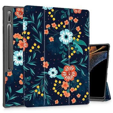 Imagem de Tuiklol Capa de tablet para Samsung Tab S9 Ultra de 14,6 polegadas versão 2023 X910/X916/X918, suporte de lápis embutido, capa rígida com três dobras, suporte para despertar/hibernar, flor colorida
