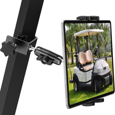 Imagem de Dosvsi Suporte para tablet de carrinho de golfe, suporte de tablet de braço de metal ajustável de 360° para carro de clube, EZGO, Yamaha, acessórios de carrinho de golfe, braçadeira quadrada para iPad