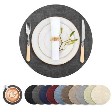 Imagem de Jogo americano redondo de couro sintético, conjunto com 4, tapetes de mesa reversíveis resistentes ao calor, antiderrapantes, tapetes impermeáveis e limpáveis para mesa de jantar, laváveis para