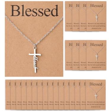 Imagem de Ethanberg 24 conjuntos de colar de cruz para mulheres, colar com pingente de cruz cristã com versículos bíblicos cartões para sua mãe, irmã, amiga, Páscoa, joias religiosas, presentes, Aço inoxidável