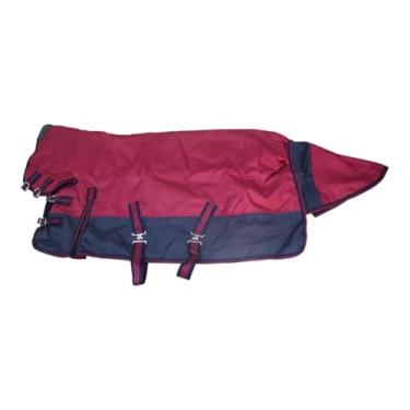 Imagem de harayaa Manta de inverno para cavalos, à prova de vento, acolchoada e com capuz, ao frio, impermeável 600D, vestuário equestre, Burgundy Navy Blue S