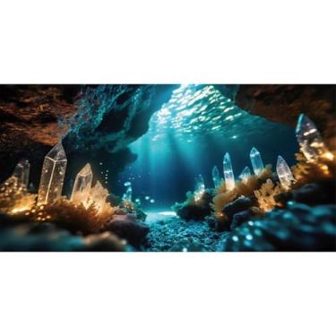 Imagem de AWERT 152 x 61 cm fundo de aquário de jardim de fantasia fundo sob o mar luz do sol bolha subaquática coral pedra cristal escalada decoração de fundo animal de estimação