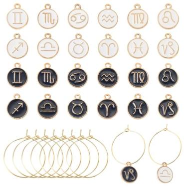 Imagem de Spritewelry Amuletos de taça de vinho com 12 constelações, letra A~Z, número de sinais, identificadores, etiquetas, degustação de vinhos, lembrancinhas, decorações de vinho, pingentes de vinho, anéis