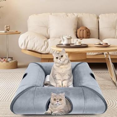 Imagem de Cama de túnel para gatos, caverna interna para gatos, túnel removível para gatos com almofada macia removível, resistente e resistente a arranhões, adequada para gatos pequenos e médios (cinza)