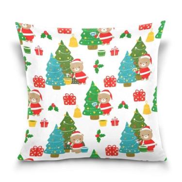 Imagem de Wassud Capas de almofada decorativas de árvores de Natal com ursos fofos, 40,6 x 40,6 cm para sofá, casa, casa de fazenda, decoração de quarto