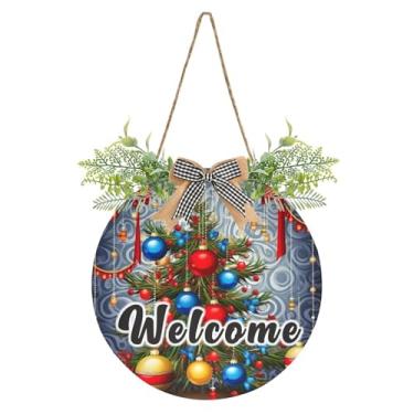 Imagem de YETTASBIN Placa de boas-vindas para árvore de Natal, placa de parede à prova d'água, guirlanda decorativa de alpendre para inauguração de casa, quintal, jardim, decoração de férias, 30 x 30 cm