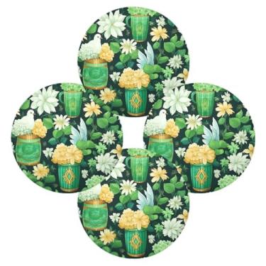 Imagem de Wassud Jogo americano conjunto de 4 tapetes de mesa redondos verdes para cozinha e jantar tapetes laváveis resistentes ao calor decoração de mesa 39 cm