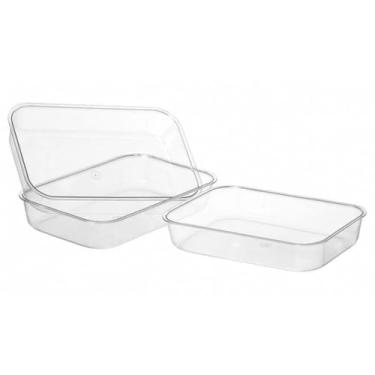 Imagem de Kit 3 Travessas Retangulares Plástico Cristal 13x20cm - Para Doces Petiscos e Festa