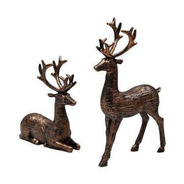 Imagem de Baoblaze Conjunto de 2 estatuetas de rena, enfeite moderno, escultura de animal para decoração de mesa, sala de jantar, estante de livros ou restaurante.