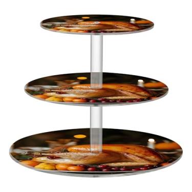 Imagem de CEBUGI Suporte de cupcake de 3 camadas, suporte redondo de torre de bolo de peru de ação de graças, bandeja de servir em camadas de acrílico para chá, chá de bebê, casamento e mais