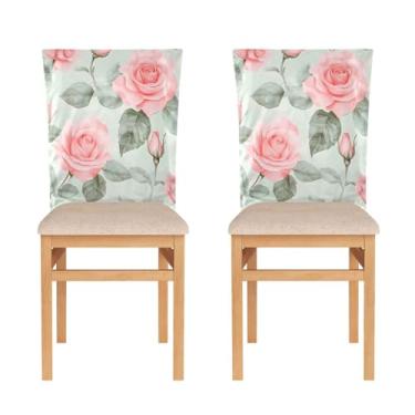 Imagem de STAYTOP 6 peças de capa traseira de cadeira rosa vintage para sala de jantar, capa de cadeira para cozinha, hotel, festa de férias