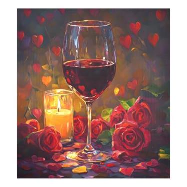 Imagem de Qilmy Rosas românticas e vinho tinto capa magnética para máquina de lavar louça, 58 x 66 cm, capa decorativa para geladeira para porta da frente, adesivo magnético, máquina de lavar, painel de