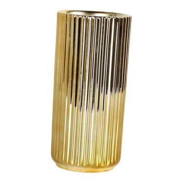 Imagem de Baoblaze Vaso de cerâmica dourada para flores, suporte para plantas, decoração de mesa, vaso cilíndrico para arranjos florais, ideal para casa, escritório e, 11cmx24cm