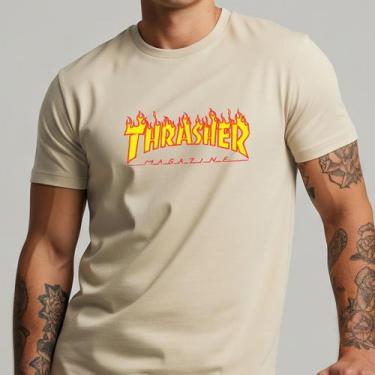 Imagem de Camiseta Thrasher Masculina Skatista Streetwear Básica Casual Algodão,