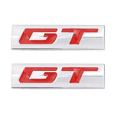 Imagem de CARRUN 2 Pcs GT Emblem 3D Metal Nameplate Badge Decal Car Side Rear Front Trunk Bumper Badge Sticker For Genesis Ford Mustang (Silver Red)