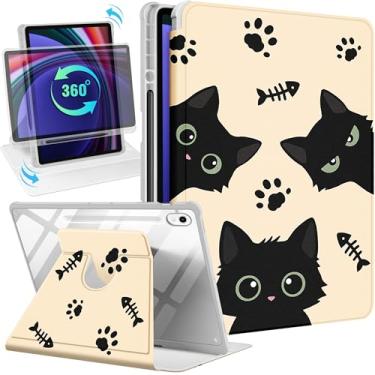 Imagem de Uppuppy Capa inteligente para Samsung Galaxy Tab S9/S9 FE/S10/S10 FE/S10 Lite de 11 polegadas - suporte giratório de 360 graus com suporte para lápis para mulheres e meninas, gatos pretos para tablet