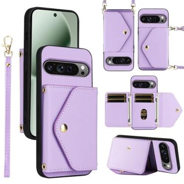 Imagem de Dswteny Capa carteira para Google Pixel 10 Pro XL com cordão de pulso alça de ombro fina bolsa flip, acessórios de suporte de cartão de crédito de couro PU capa para celular para Pixel10 10Pro LX