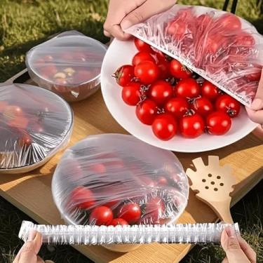 Imagem de 100 peças de capas elásticas reutilizáveis para alimentos, tampas de tigela extensíveis e tampas de prato para micro-ondas, forno e geladeira, mantém os alimentos frescos, bloqueia odores, tampas de