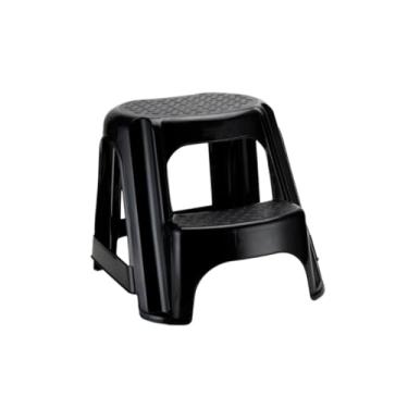 Imagem de Banqueta Step Multiuso 2 Degraus Preta banquinho para banheiro 2 Degraus Reforçados com Compartimento