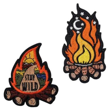 Imagem de 2 peças de remendo de gancho e laço de fogueira de fogo de fogueira tático bordado emblema engraçado aplique acessórios de roupas acampamento ao ar livre remendos de aventura para colete, boné