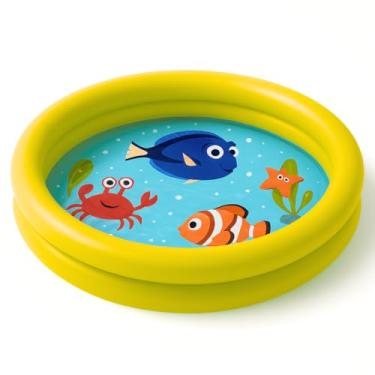 Imagem de Piscina Infantil Inflável Redonda 2 Anéis Colorida 61L Em Pvc Vinil Praia Estampado Animais Marinhos (Amarelo)