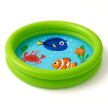 Imagem de Piscina Infantil Inflável Redonda 2 Anéis Colorida 61L Em Pvc Vinil Praia Estampado Animais Marinhos (Verde)
