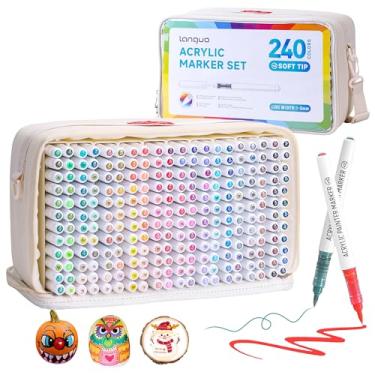 Imagem de Hopesky Marcadores de tinta acrílica de 240 cores – Marcadores de arte permanentes com ponta de pincel pastel, conjunto de materiais de arte para artistas adultos, canetas de tinta acrílica com bolsa