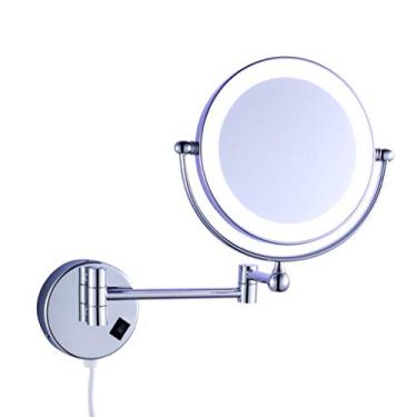 Imagem de Espelho cosmético com suporte de parede de luz e ampliação, espelho de maquiagem dobrável para banheiro, prata_15 cm