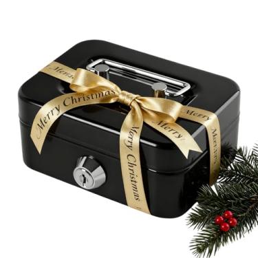 Imagem de SAFECash Box com cadeado pequeno cofre com ranhura para dinheiro mini cofre portátil 11,4 cm x 8,6 cm x 6 cm preto