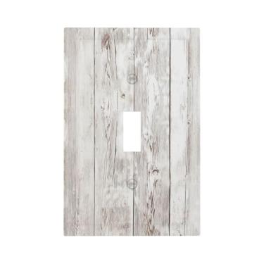 Imagem de Tulpock Capa de interruptor de luz de cabine de madeira branca e cinza rústica decorativa campestre cinza de madeira 1 gangue placa de parede com interruptor único para banheiro, cozinha, casa, 12,7 x
