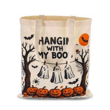 Imagem de Sacola de lona de Halloween Boo para adolescentes, meninas, mulheres, para crianças, mulheres, presente para crianças, mulheres, amigas, adolescentes, vintage, doces, sortidas, embalagens, cestas