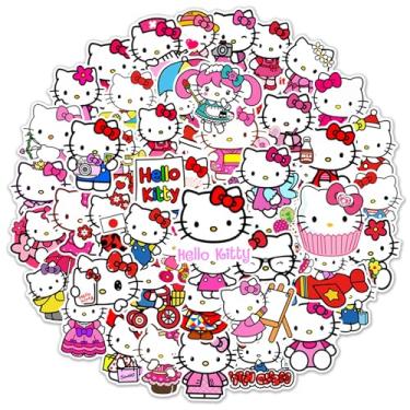 Imagem de 50 peças de adesivos de desenho animado Hello Kitty para crianças, adesivos de gato fofo para garrafa de água adolescente adulta, skate, telefone, laptop, bicicleta, estojo de viagem, guitarra