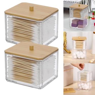 Imagem de KIT 02 Potes Organizador Acrílico Com Tampa De Bambu Multiuso Porta Algodão Cotonete Maquiagem