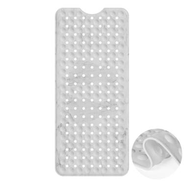 Imagem de Tapete de banheira antiderrapante de silicone 91 x 40 cm, tapete de chuveiro macio e confortável com massagem nos pés, tapete de banho lavável na máquina para banheiro e chuveiro (branco)