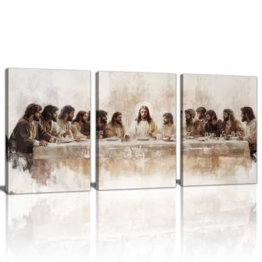 Imagem de WENGTIAO Impressão de arte de parede em tela emoldurada de Jesus Última Ceia, pôster de pintura cristã, imagens de escrituras religiosas, Bíblia, Renascimento, Páscoa, arte, para sala de jantar, sala