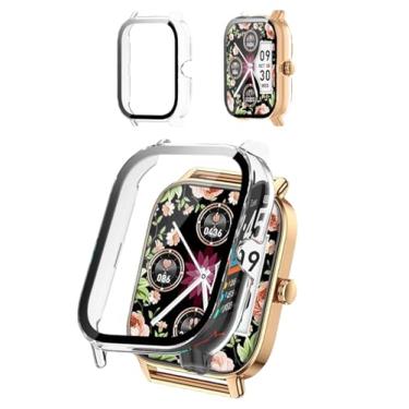 Imagem de Capa protetora compatível com smartwatch Paukila P91 de 4,7 cm, capa rígida de policarbonato e protetor de tela de vidro temperado 9H - à prova de choque, resistente a arranhões, cobertura total